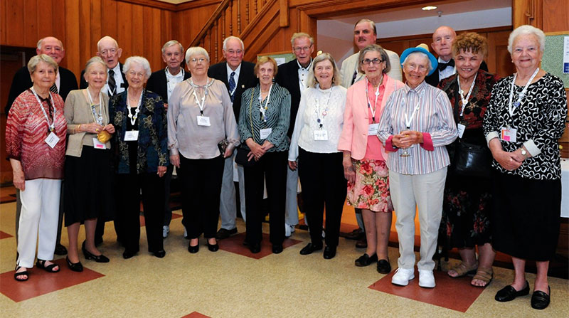 Alleen (front, fourth from right in pink) and the other Golden Mules at Reunion in 2013.